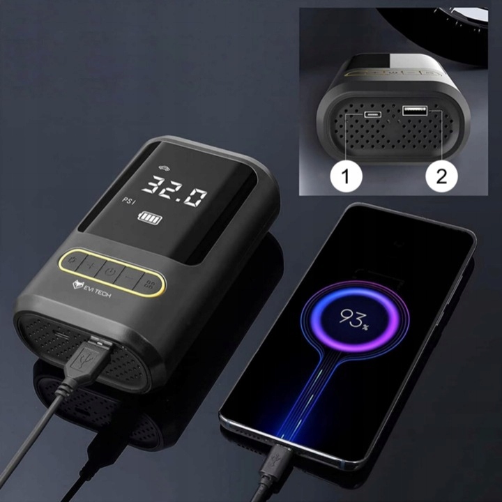 BEZPRZEWODOWA POMPKA ELEKTRYCZNA KOMPRESOR SAMOCHODOWY POMPKA POWERBANK LED Marka inna