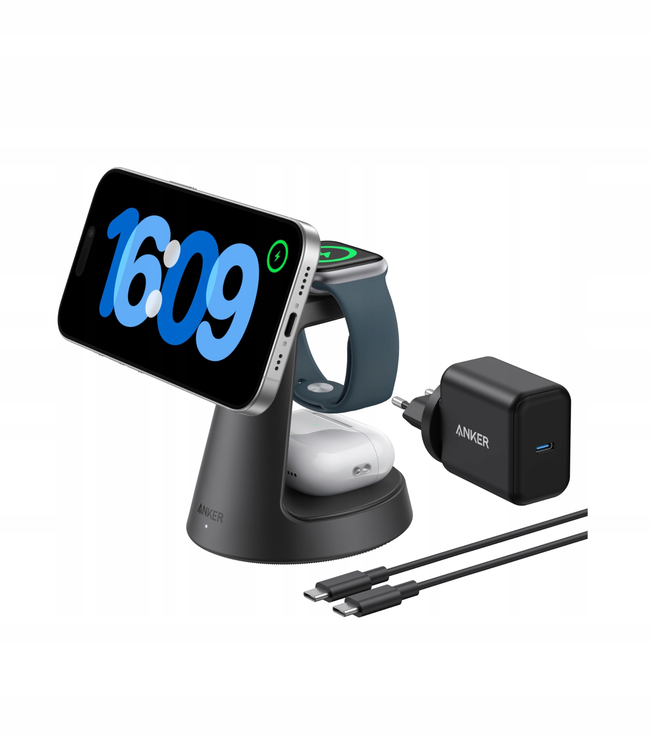 ANKER MagGo 3w1 Ładowarka MagSafe iPhone Apple Watch AirPods Pro Qi2 — miniatura 2