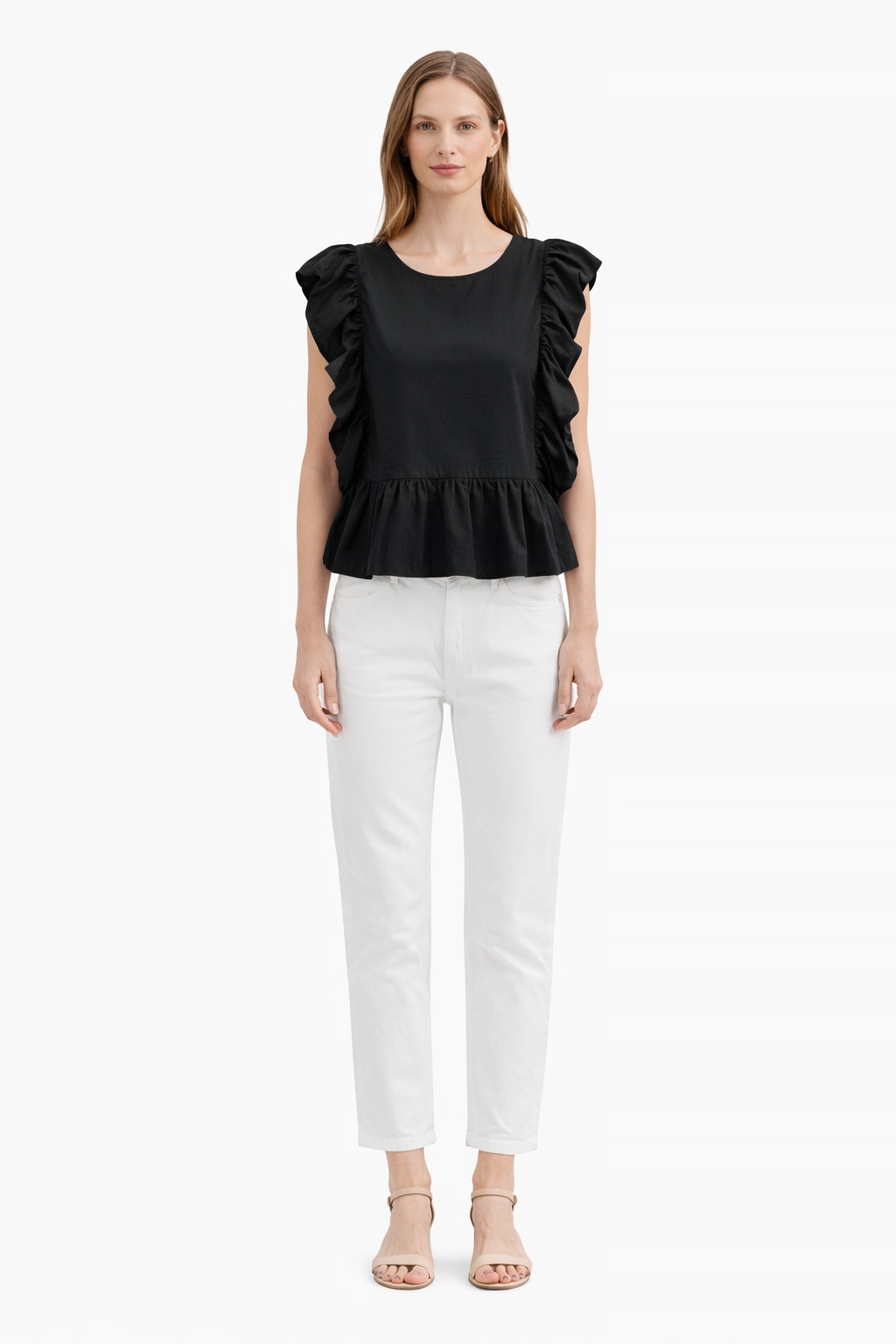 Sisley Černá Halenka S Volánky Na Ramenou A Spodní Části M I3C