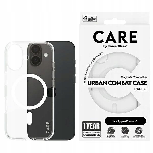 Pouzdro Care by PanzerGlass Flagship Case pro iPhone 16 6,1" bílé/bílé MagSafe