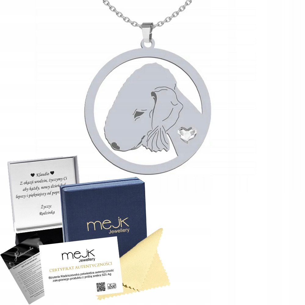 Stříbrný náhrdelník s psem Bedlington Terrier 925 Řetízek Gravírování Bonus