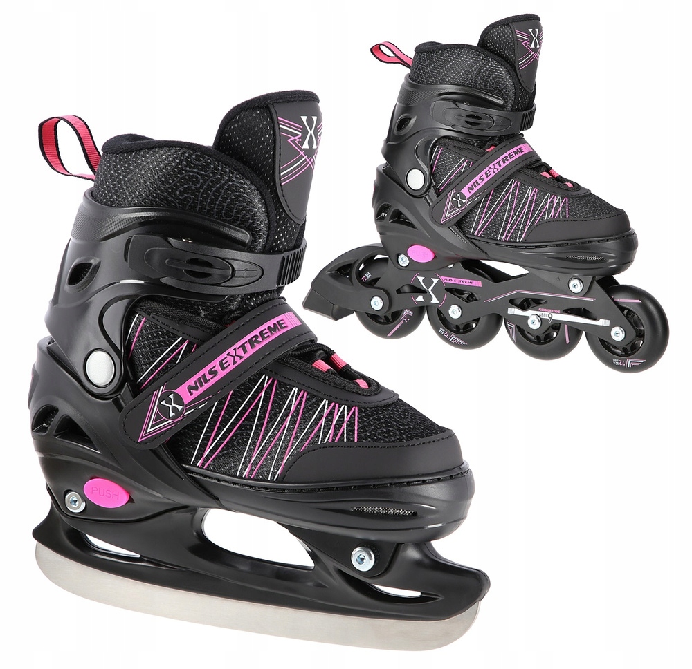 2w1 Łyżworolki Rolki Łyżwy Hokejowe Czarno-Różowe Dla Dziewczynki 39-42