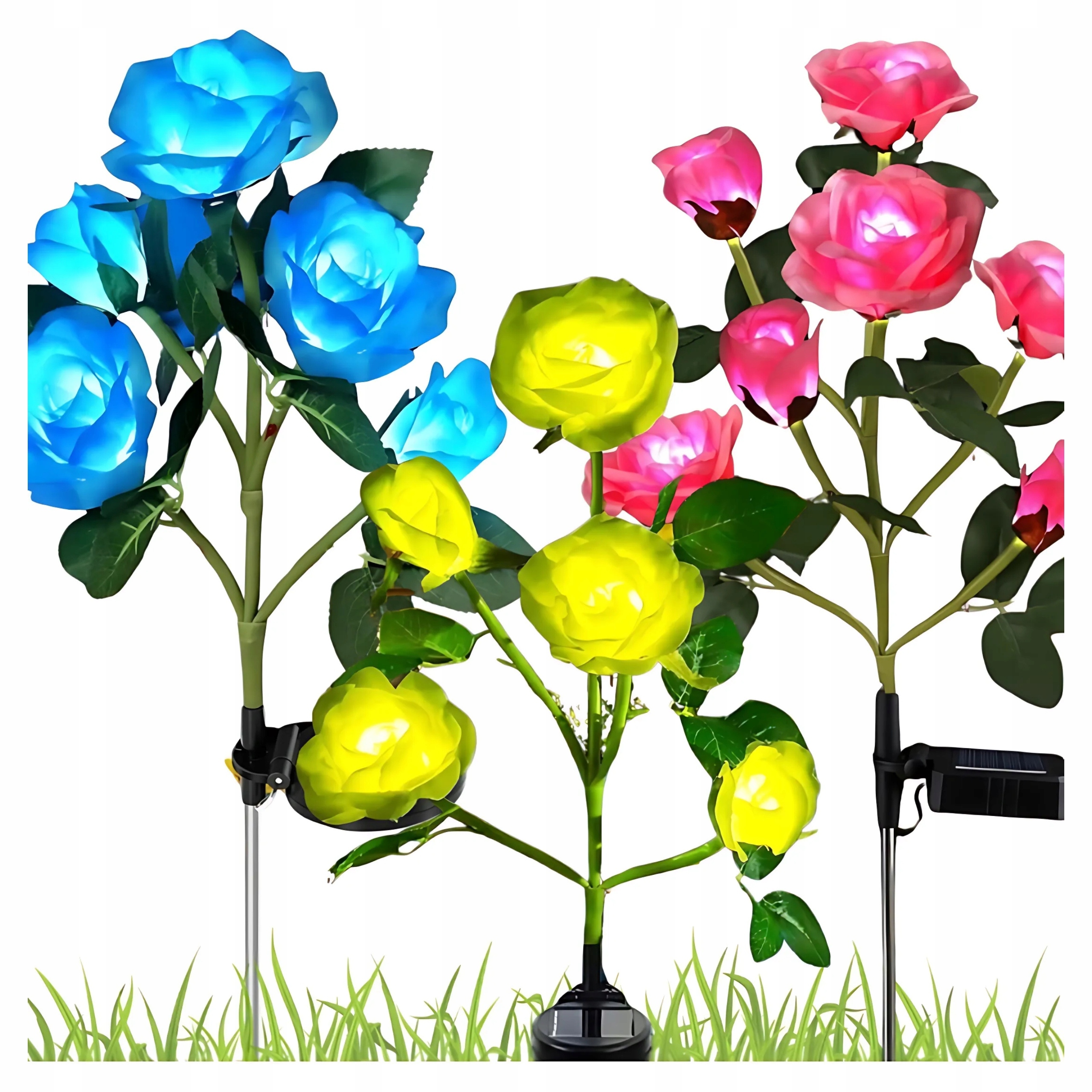 3x Umělá Růže Solární Lampa Zahradní Růže Dekorace Zahrada Led 3 Barvy