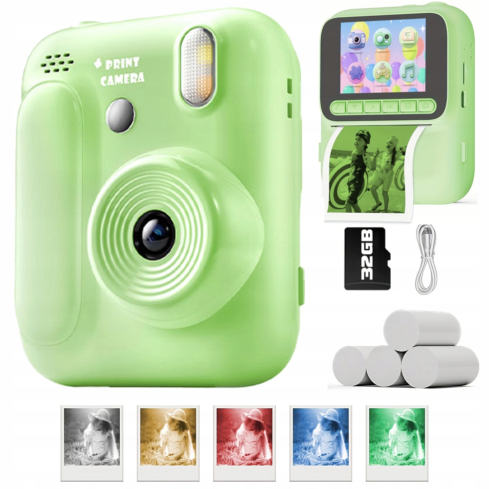 Mini Instantní Fotoaparát Tiskárna Fotografií Pro Děti, Zelená 4 Rolky