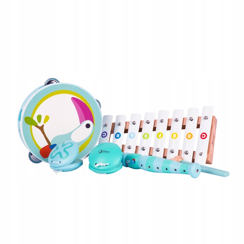 ZESTAW MUZYCZNY DREWNIANE INSTRUMENTY DLA DZIECI Materiał drewno metal plastik