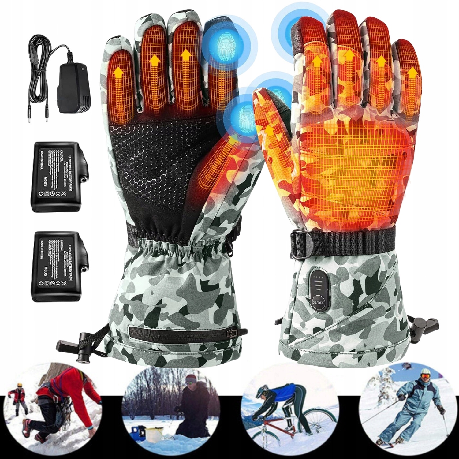 Podgrzewane Rękawiczki Ciepłe Wodoodporne Zimowe Może Dotykać Ekran 3 Tryby
