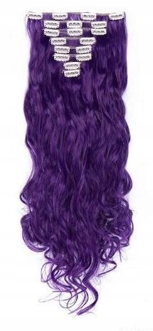 Doczepiane włosy clip in ciemny fiolet 65 cm fale
