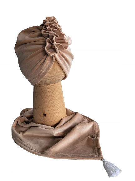 

Zestaw, Turban Chusta, Welur, Cappuccino 48-51cm