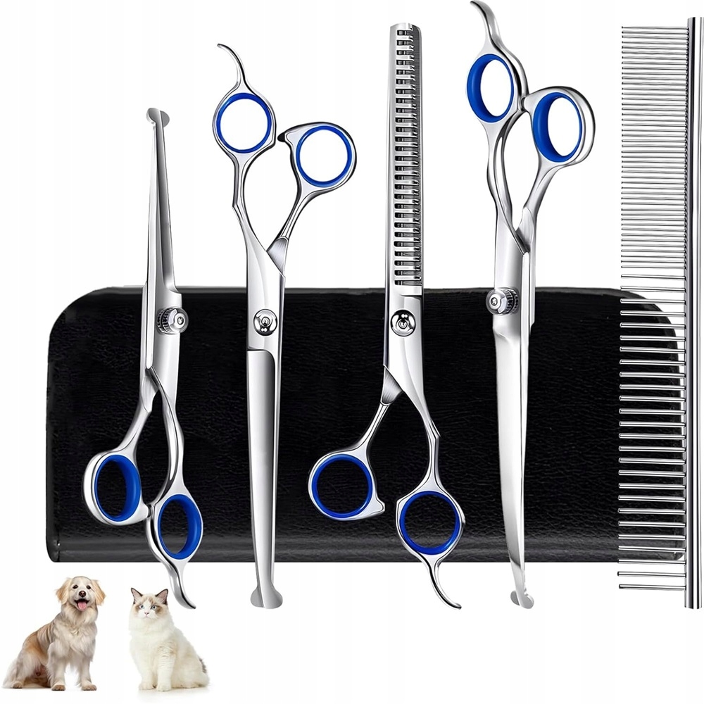 Levně Groomerská sada pro psy 4v1, obloukové nůžky ocel 4CR, bezpečná kolečka