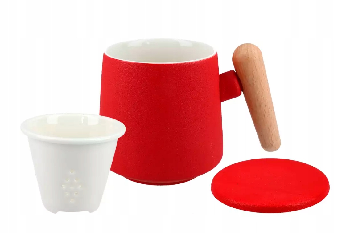 

Kubek Ceramiczny sitko pokrywka Czerwony 400ml