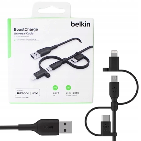 UNIWERSALNY KABEL LIGHTNING MICRO USB-C BELKIN BOOST CHARGE 1M