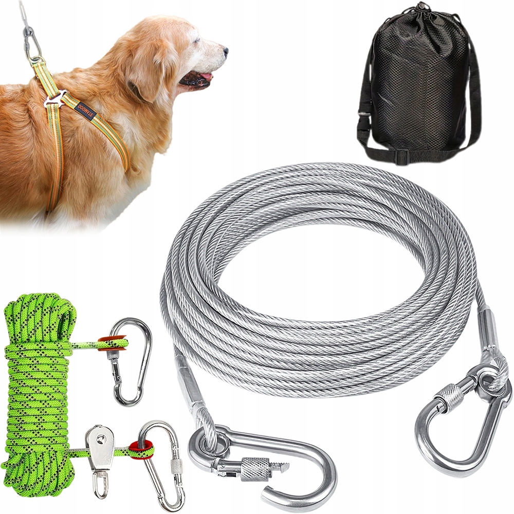 Levně Vzduchový Kabel Pro Psy 15.1 M Zelený S Nylonovým Reflexním Lanem