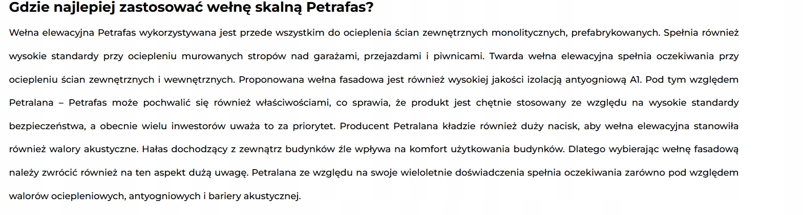 WEŁNA SKALNA TWARDA PETRAFAS FASADOWA 0,035 5CM Jednostka sprzedaży m2