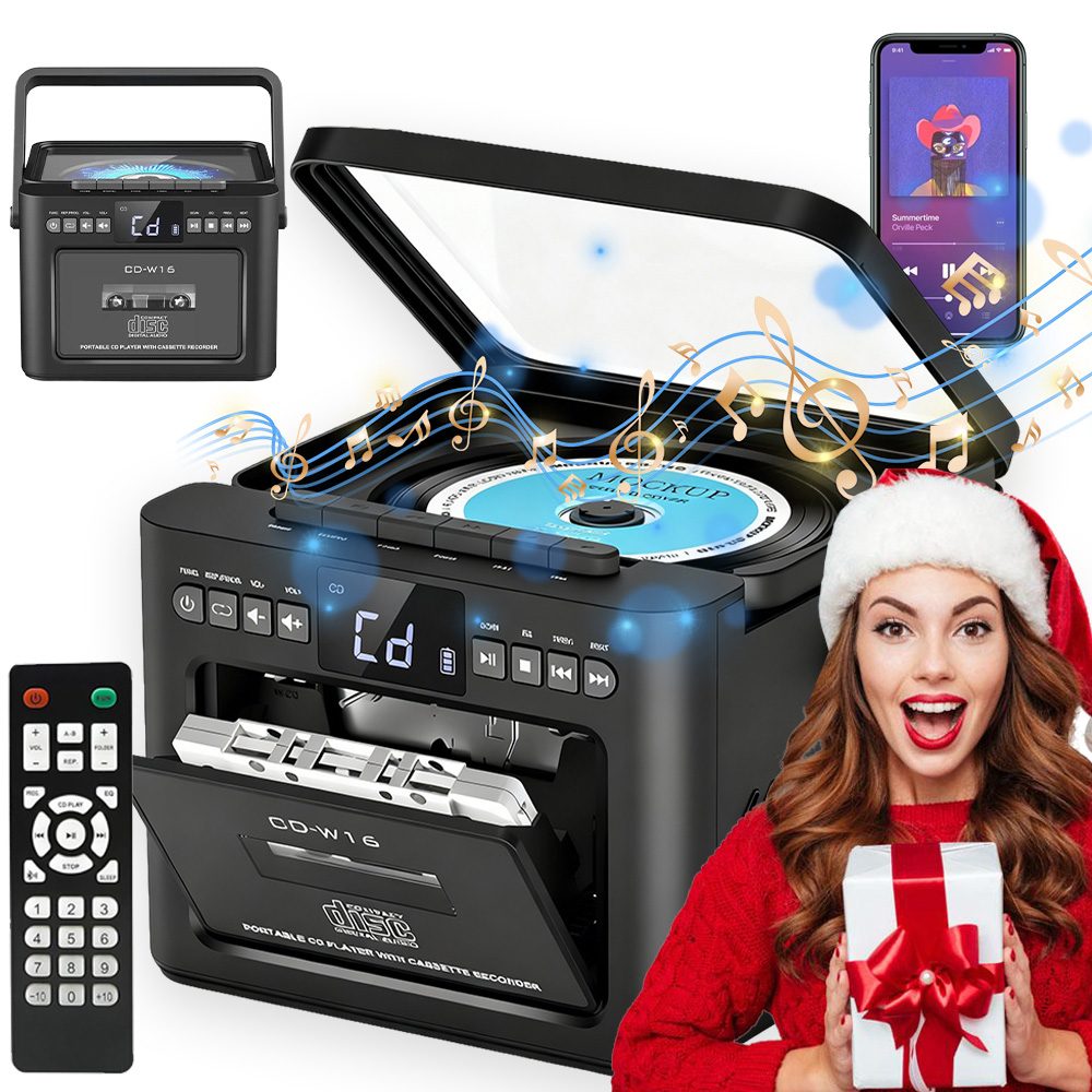 Přenosný CD Přehrávač Bluetooth Rádio Kazetový Magnetofon Reproduktor Dálkové Ovládání