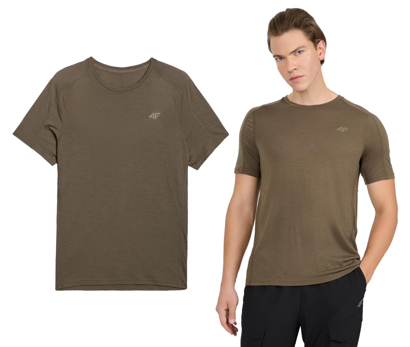 Tričko 4F s Merino Vlnou do hor hypoalergenní M1526 kahki L