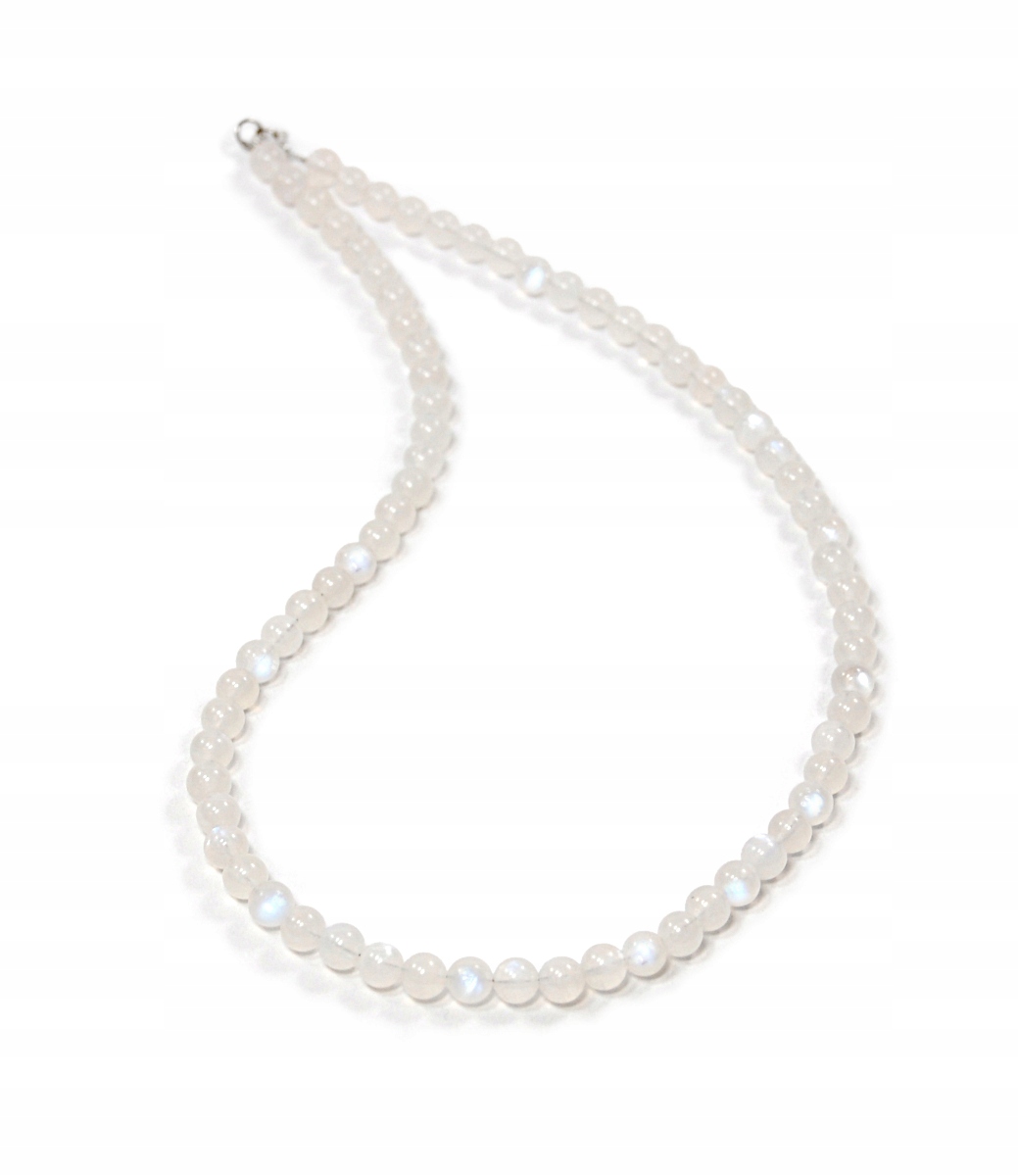 Naszyjnik damski naturalny Kamień Księżycowy gładkie kulki 6mm srebro 925