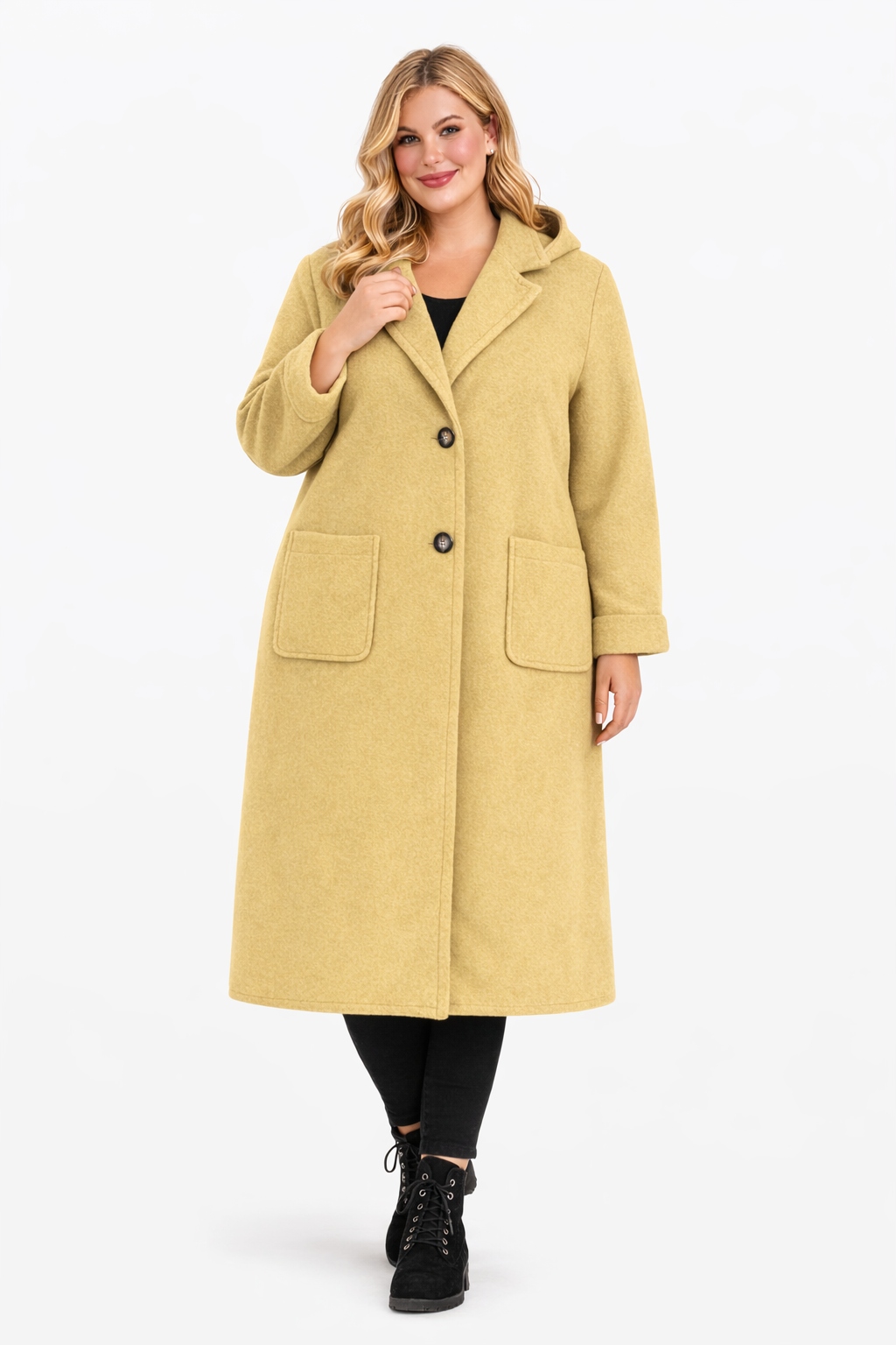 Dlouhý dámský kabát Knoflíky Plyšový medvídek Kapsy Italský 46 48 3XL 4XL