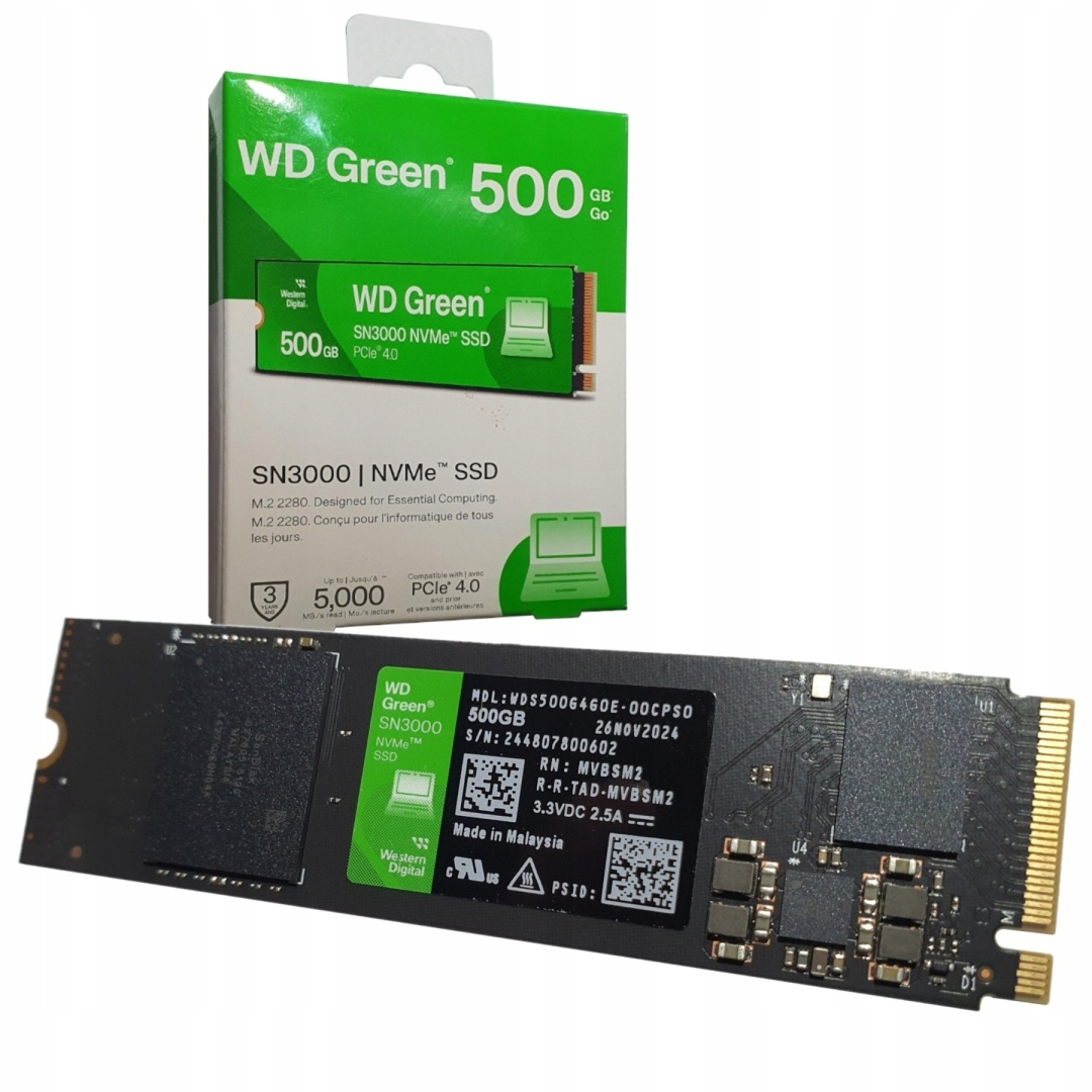 Ssd disk NVMe Wd Green SN3000 500 Gb M.2 2280 5000/4100 MB/s, Acronis