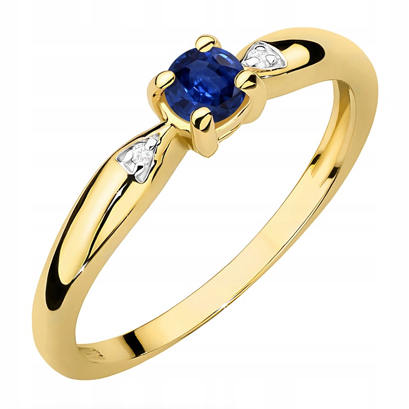 Piękny Złoty Pierścionek pr. 585 14k Szafir 0,15ct i Brylanty 0,01ct