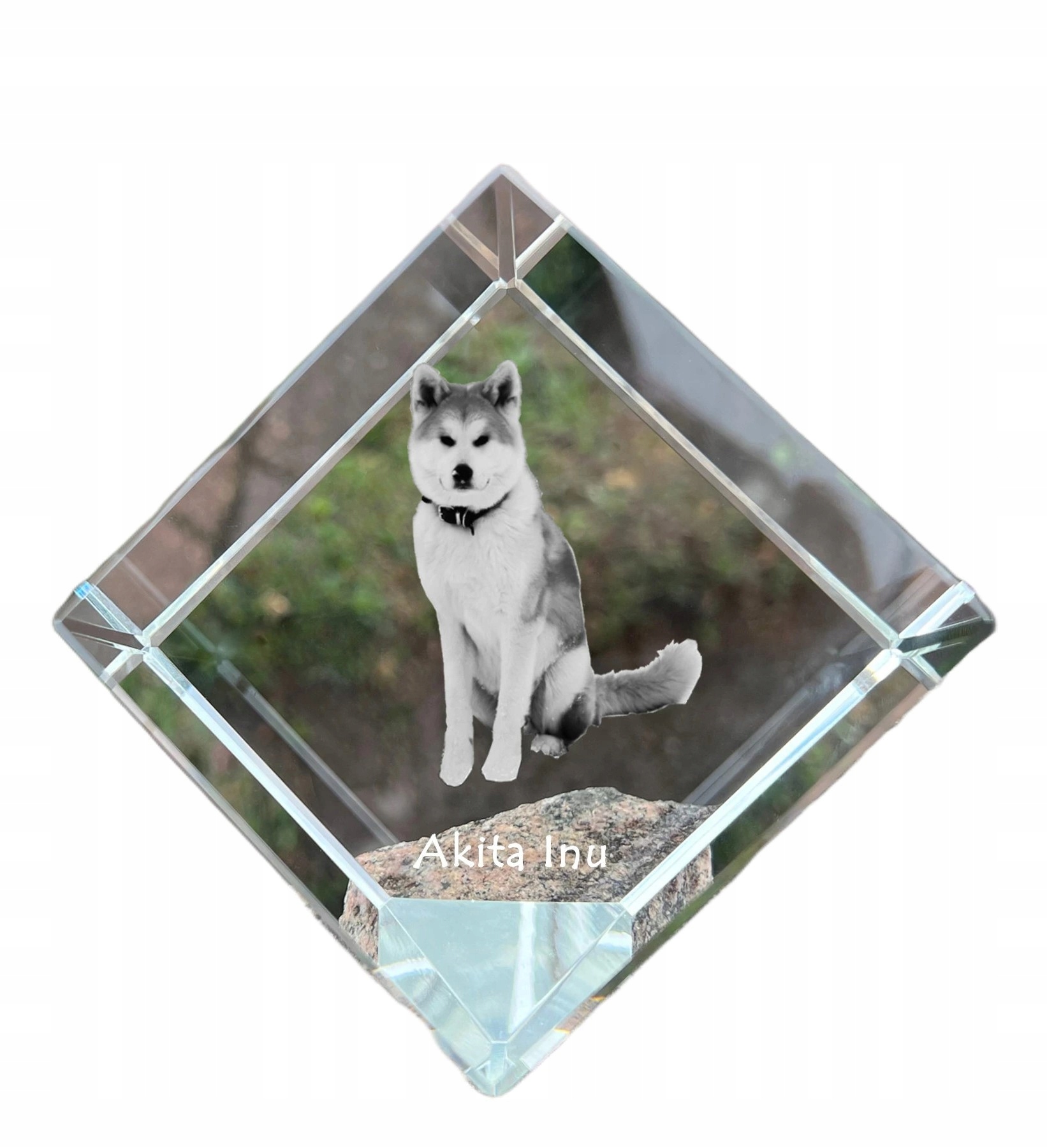 Akita krištáľová kocka s fotografiou psa, personalizovaná ozdoba na stôl