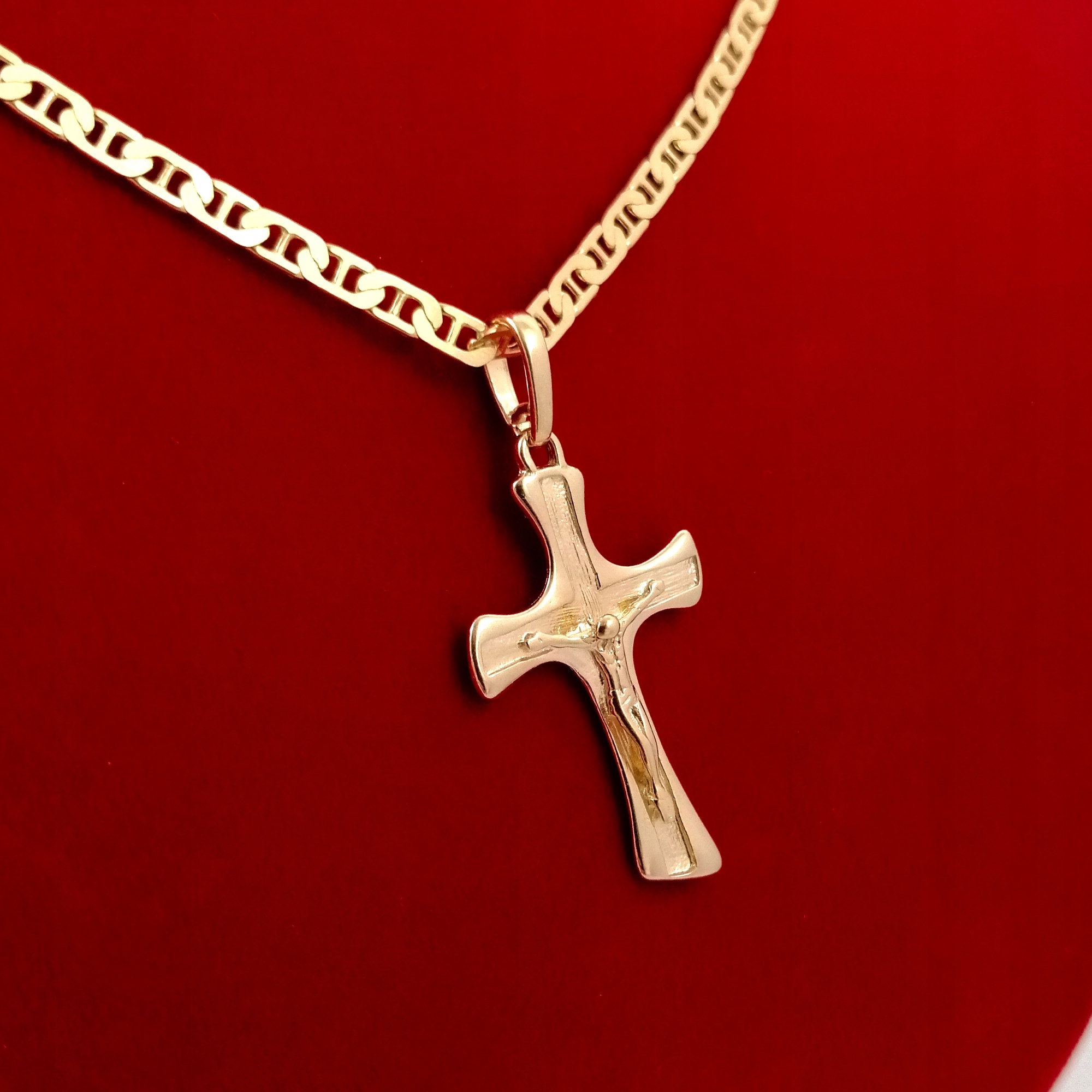 ZŁOTY ŁAŃCUSZEK NA KOMUNIĘ GUCCI + KRZYŻYK 925 DLA DZIEWCZYNKI, CHŁOPCA Kod producenta Łańcuszek krzyżyk chrzest 585 Grawer 925