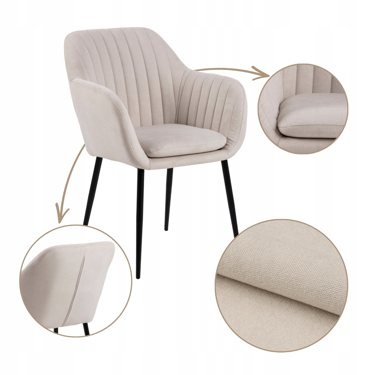 Jedálenská Stolička Do Obývačky Béžová, pohodlné čalúnenie s podrúčkami