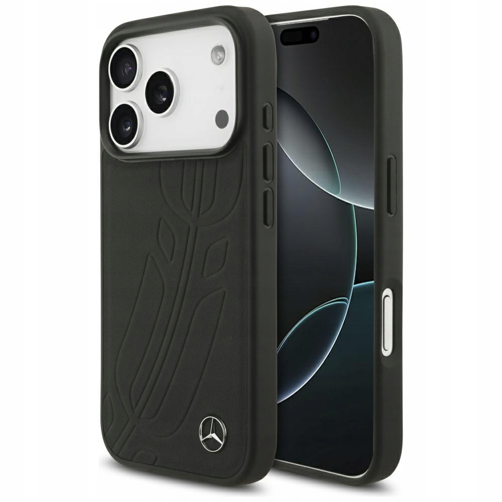 Pouzdro Mercedes Leather Large Laurel Leave MagSafe pro iPhone 17 Pro, černé