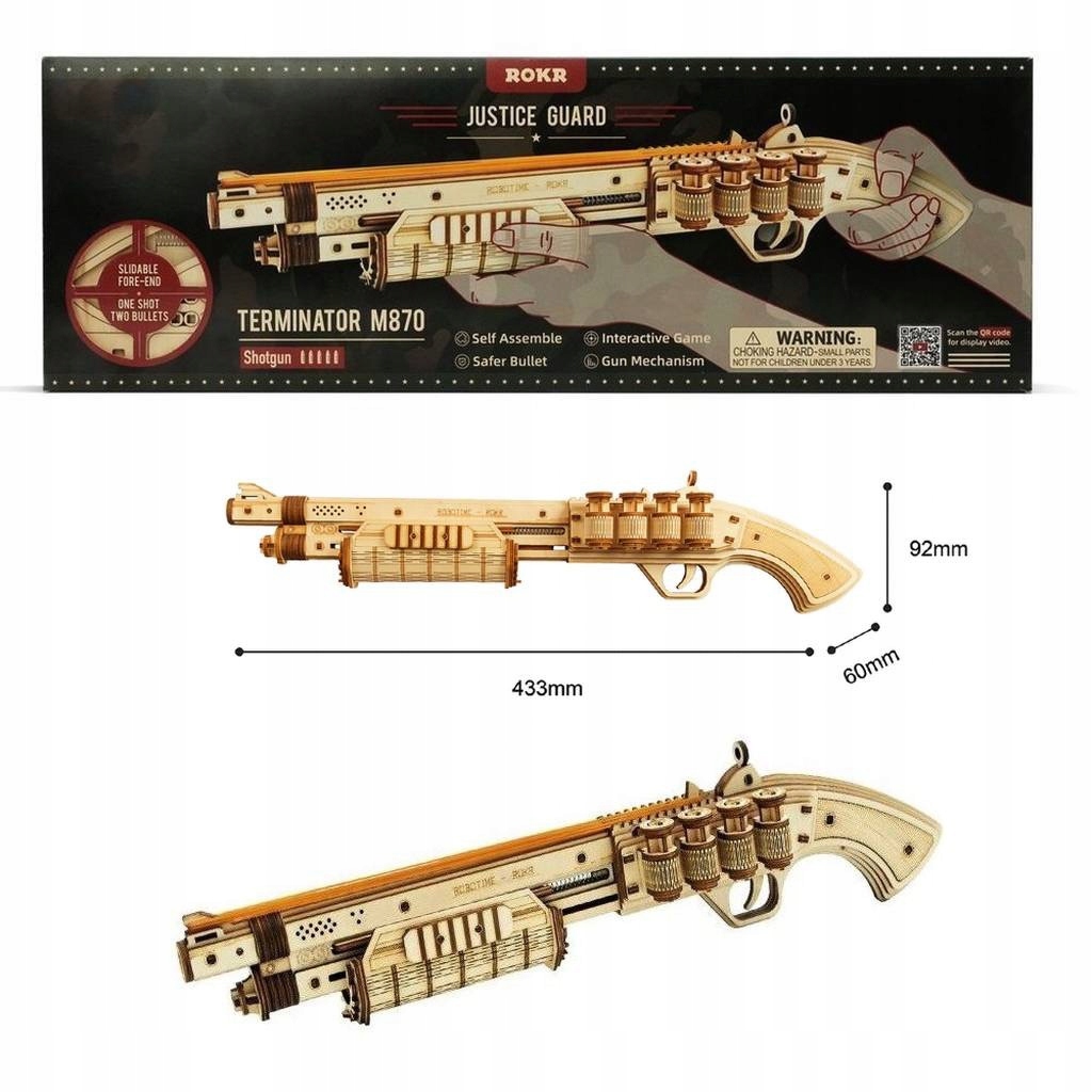 DREWNIANE PUZZLE 3D STRZELBA PISTOLET NA GUMKI ROBOTIME