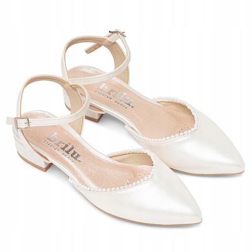 Brilu Polskie Ślubne Ozdobne Balerinki Z Perełkami Jade Ivory 40