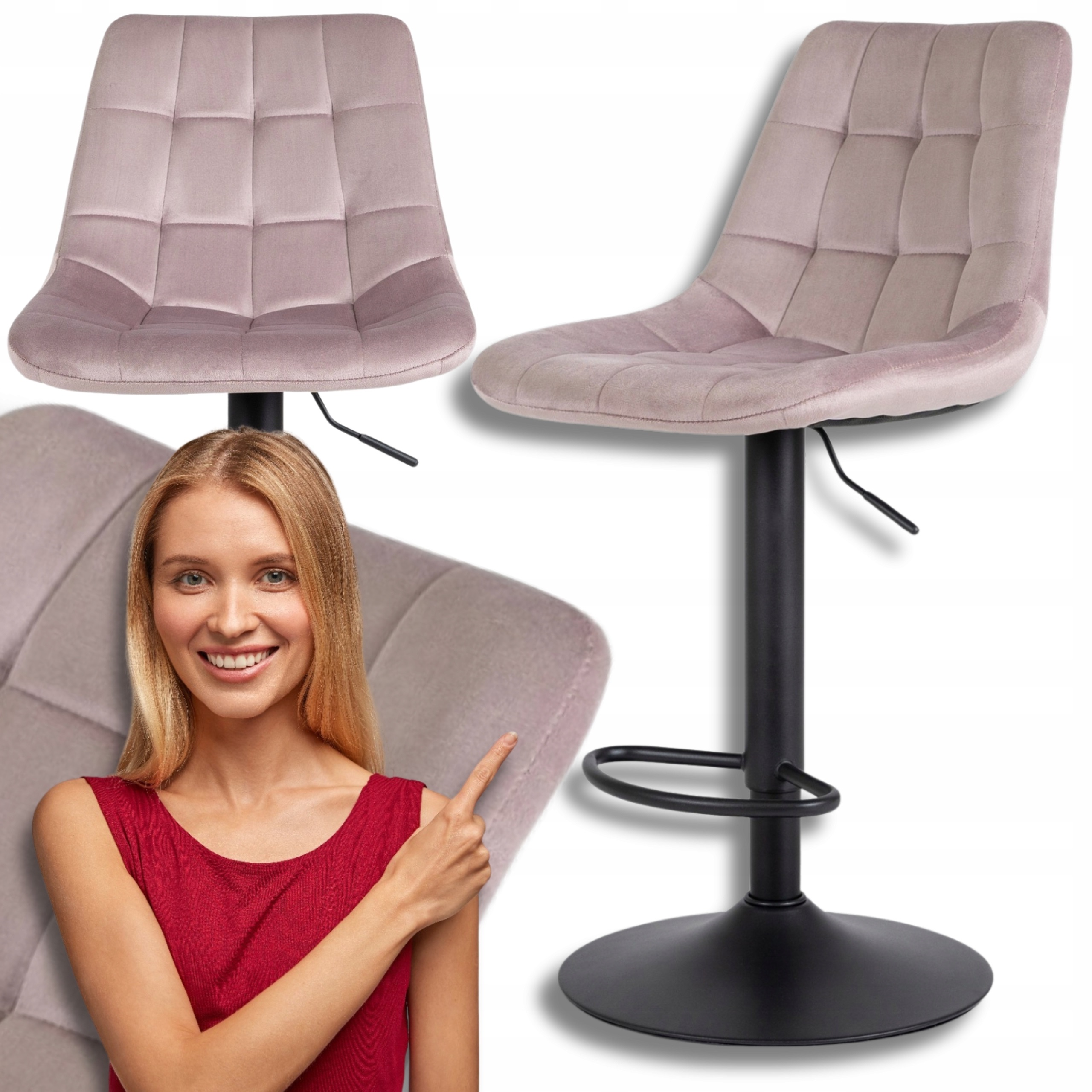 Barová židle Loft Růžová Velurová Nastavitelná Barová Židle Glamour Arcos 2