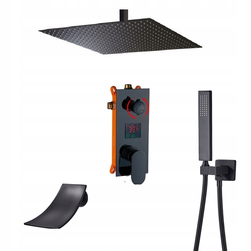 Čierny sprchový set Vodopád Black 40 LCD