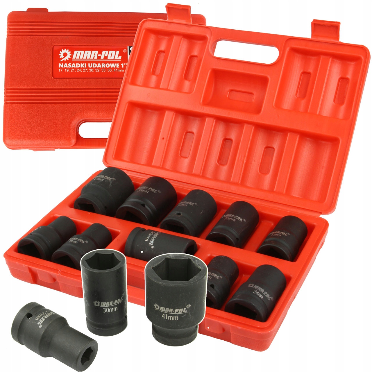 UDAROWE KLUCZE NASADOWE NASADKI 1'' 10 ELEMENTÓW 17-41MM NASADKA UDAR MOCNE