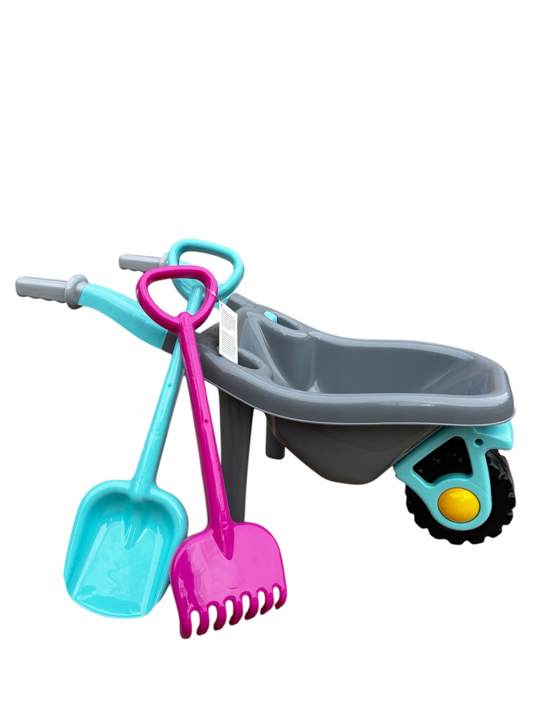ZESTAW DUŻA TACZKA Z ŁOPATĄ I GRABIAMI DO PIASKU