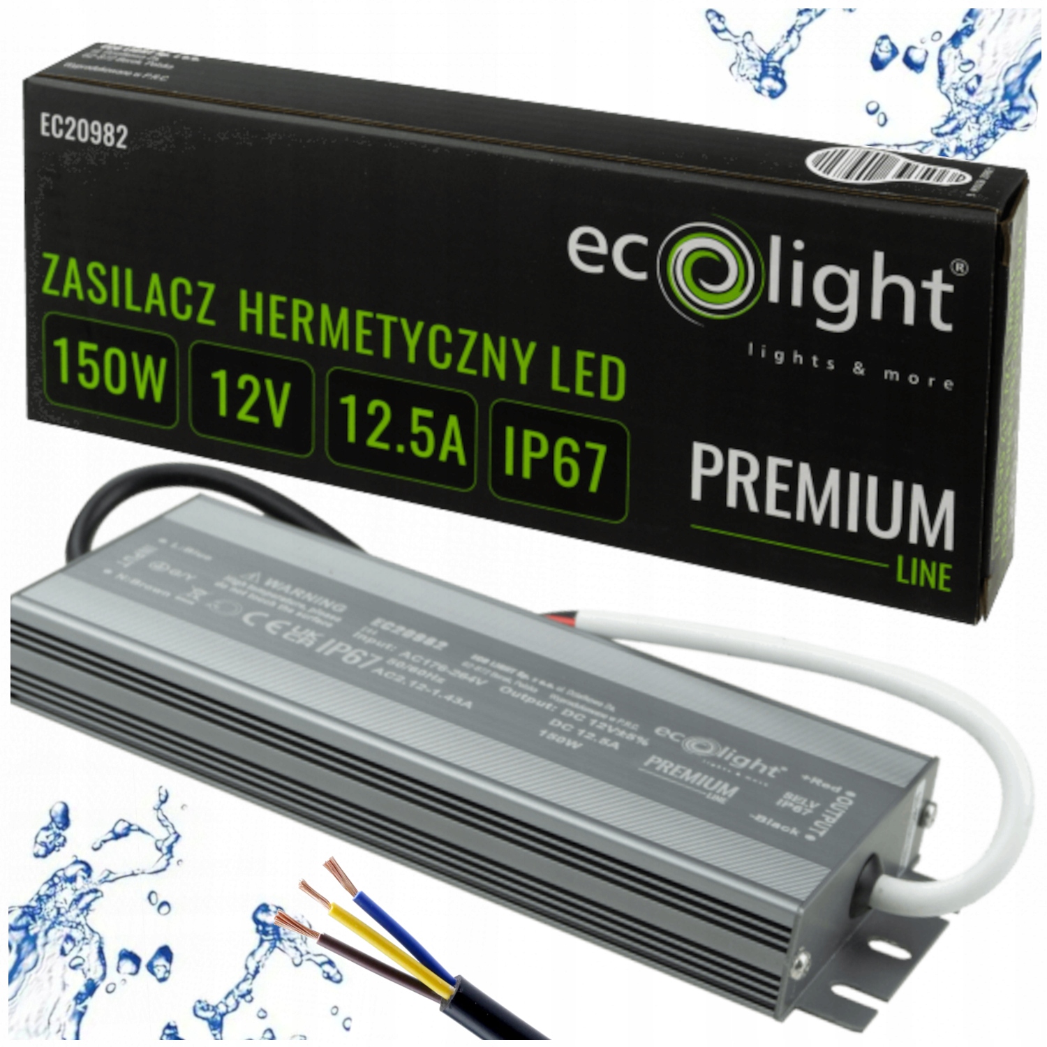 Zasilacz Led Wodoszczelny Hermetyczny 12V 150W 12,5A Transformator Premium