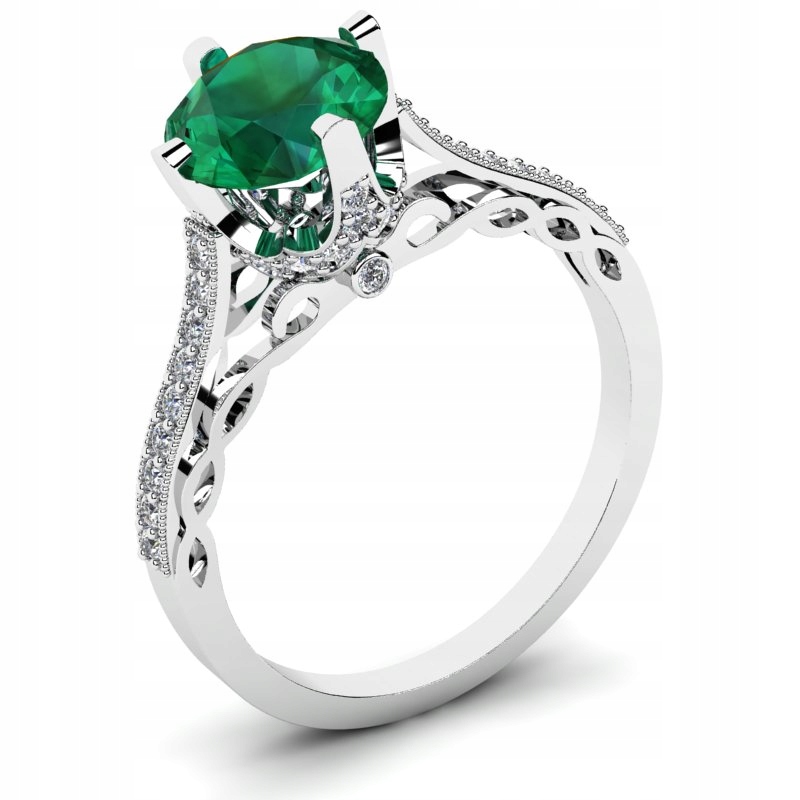 

Pierścionek Z Białego Złota Z Zieloną Cyrkonią