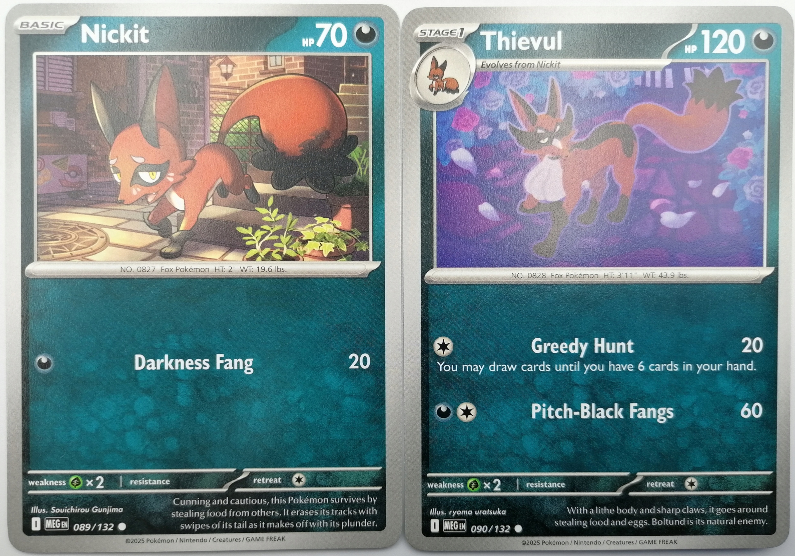 Meg Nickit 89/132 Thievul 90/132 Darkness Karty Pokemon Tcg