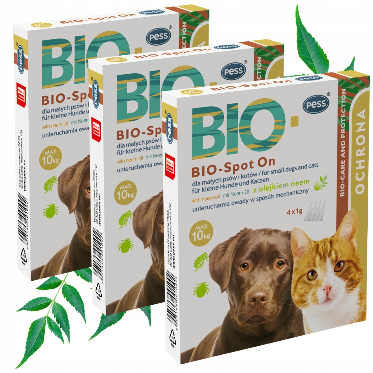 Levně Kapky Na Blechy A Klíšťata Pro Malého Psa A Kočku Pess Bio Spot On 4 x 1 g x 3