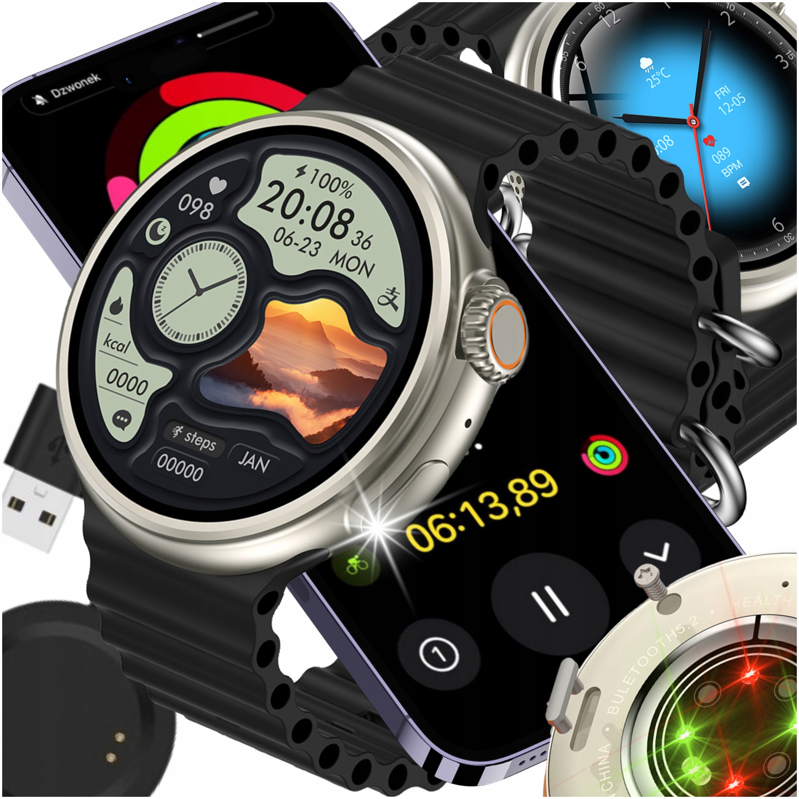 SMARTWATCH ZEGAREK SPORTOWY SMARTWATCH MĘSKI DAMSKI ROZMOWY PL GPS AMOLED