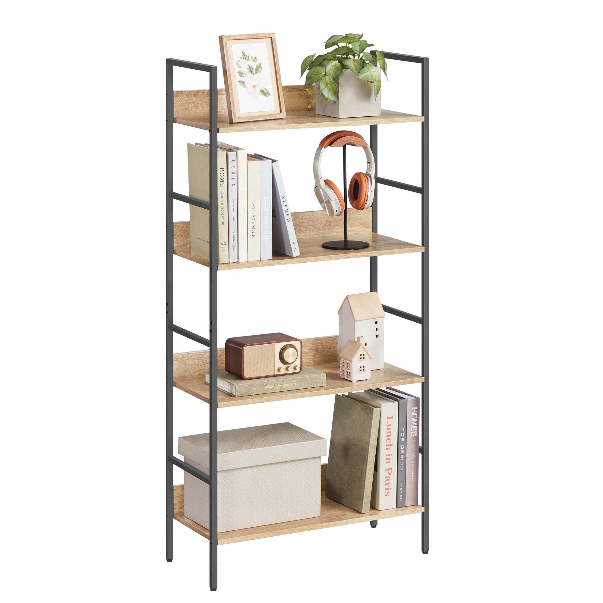 Regál na knihy, dekorace, 4 úrovně sonoma 60x28x124 cm