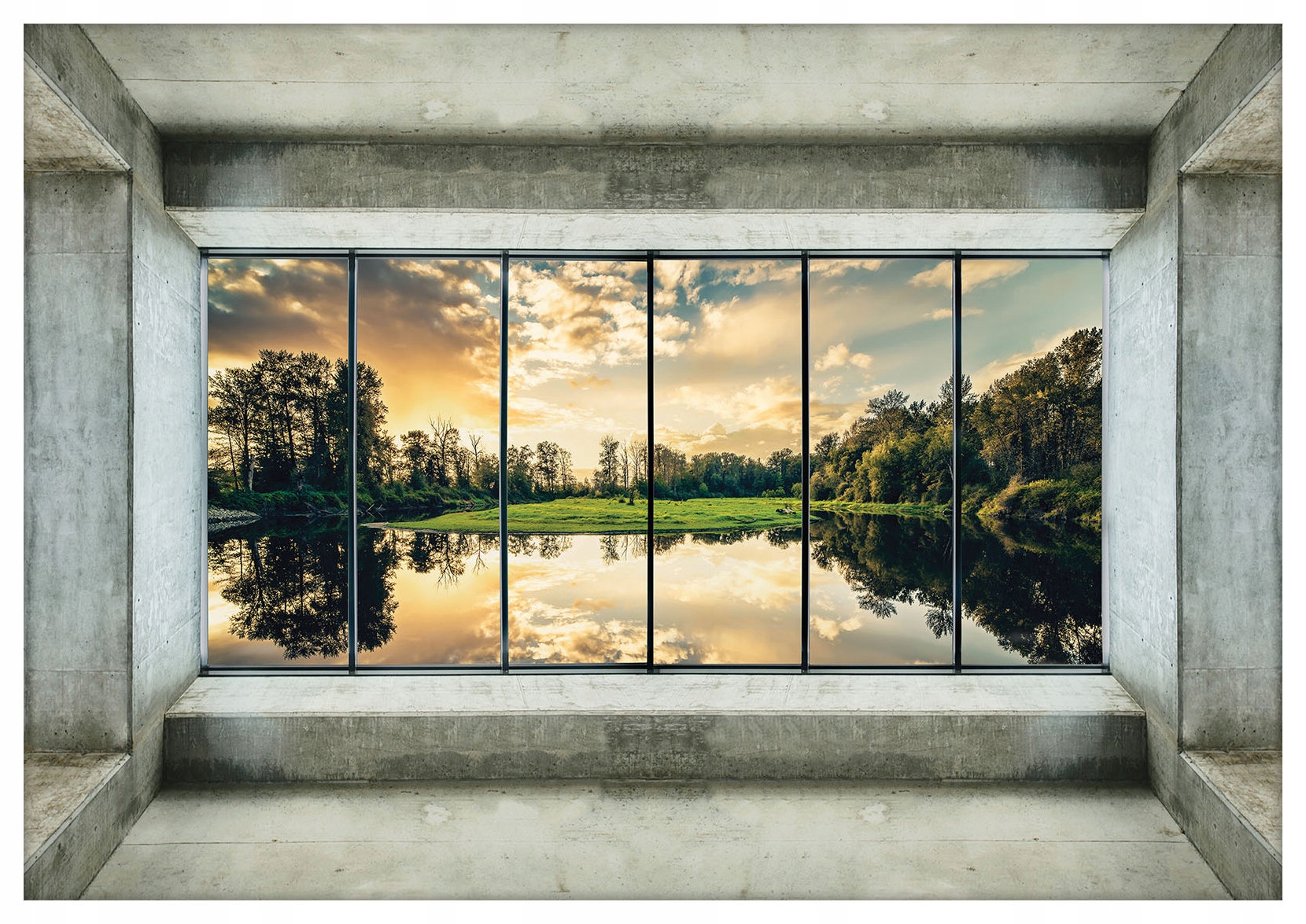 Vliesová fototapeta Betonový rám jezero západ slunce 312x219 lepidlo