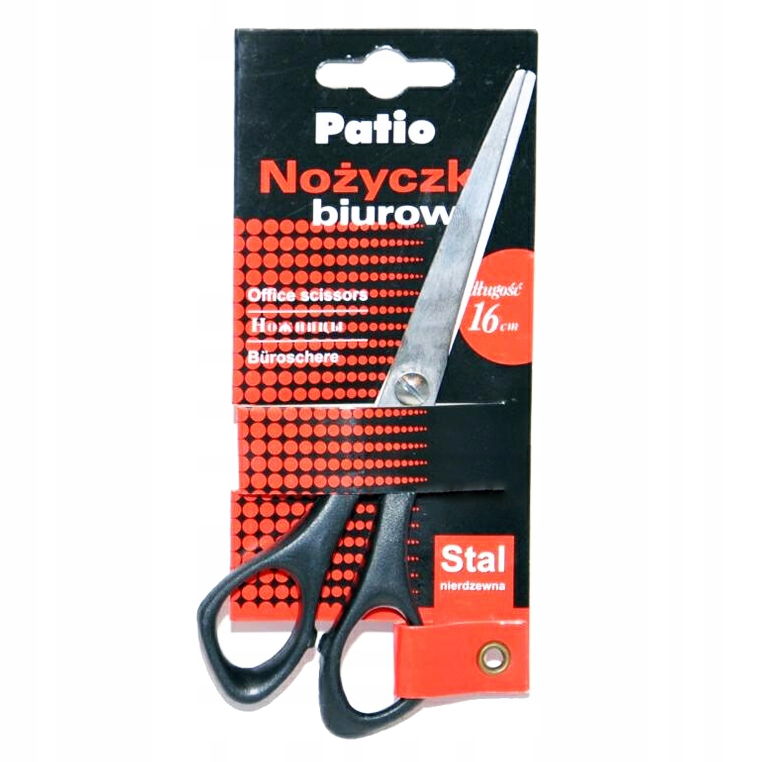 NOŻYCZKI BIUROWE UNIWERSALNE PLASTIKOWA RĄCZKA CZARNE 16cm PATIO