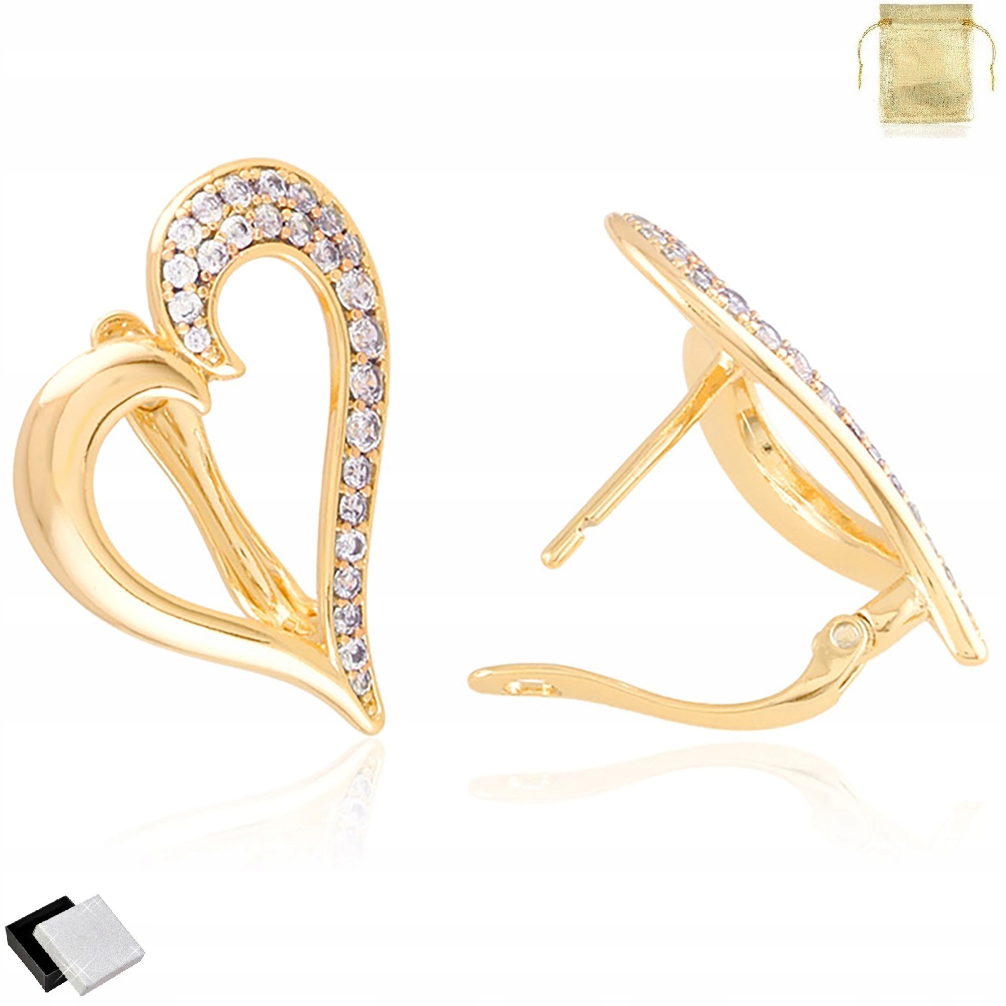 

Piękne Złote Kolczyki Serca Z Cyrkoniami