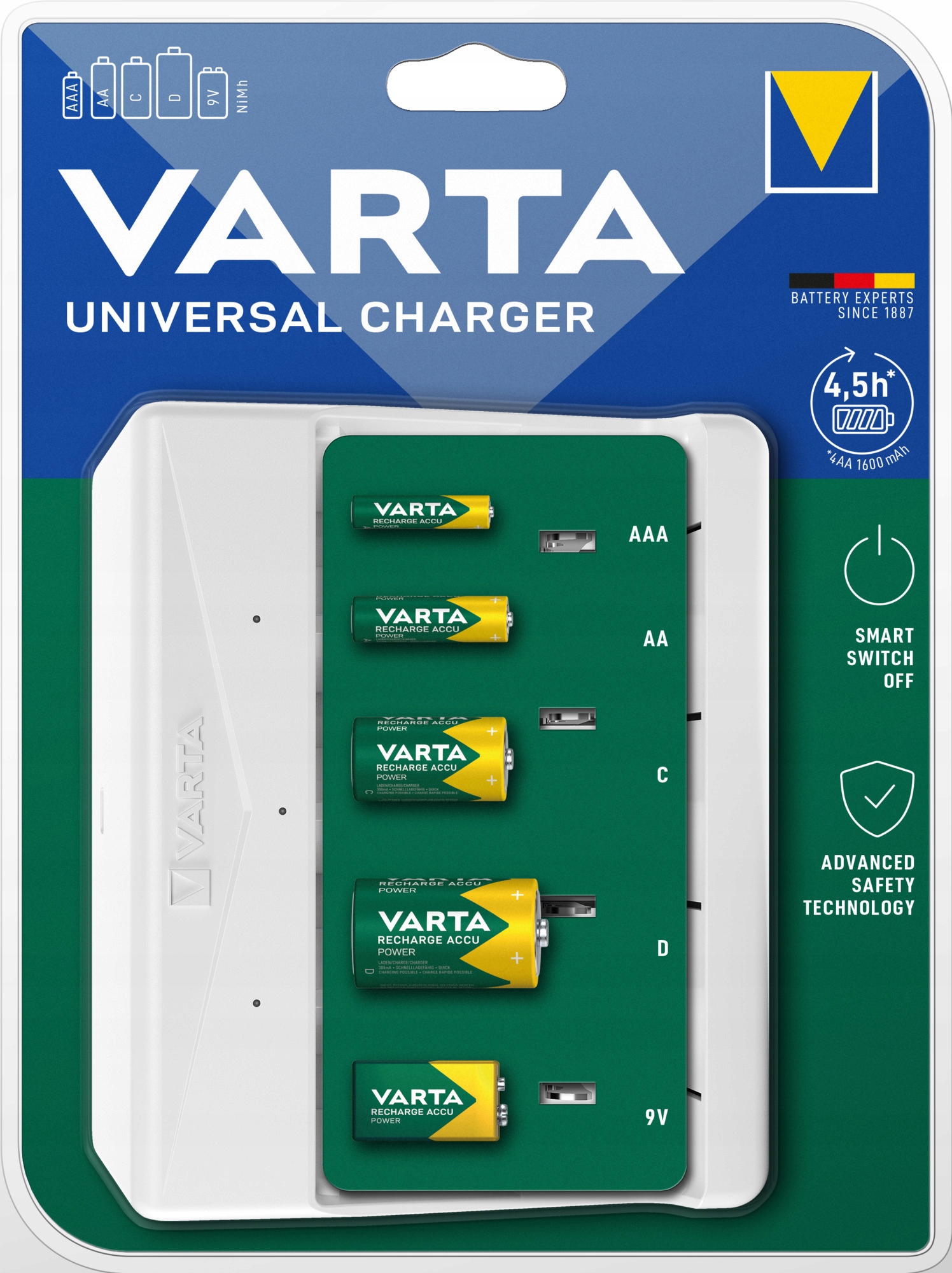 Ładowarka Varta UNIVERSAL CHARGER 4 9V (6F22), AA, AAA, C (R14), D (R20)
