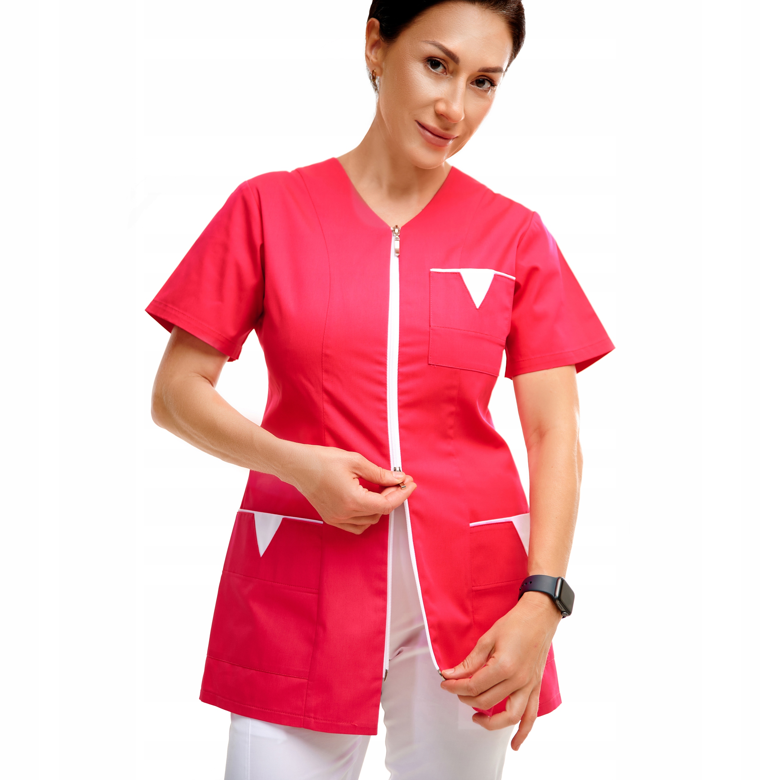 Fartuch Medyczny Roz. 40 Różowy Garsonka rozpinana Zamek Odzież medyczna
