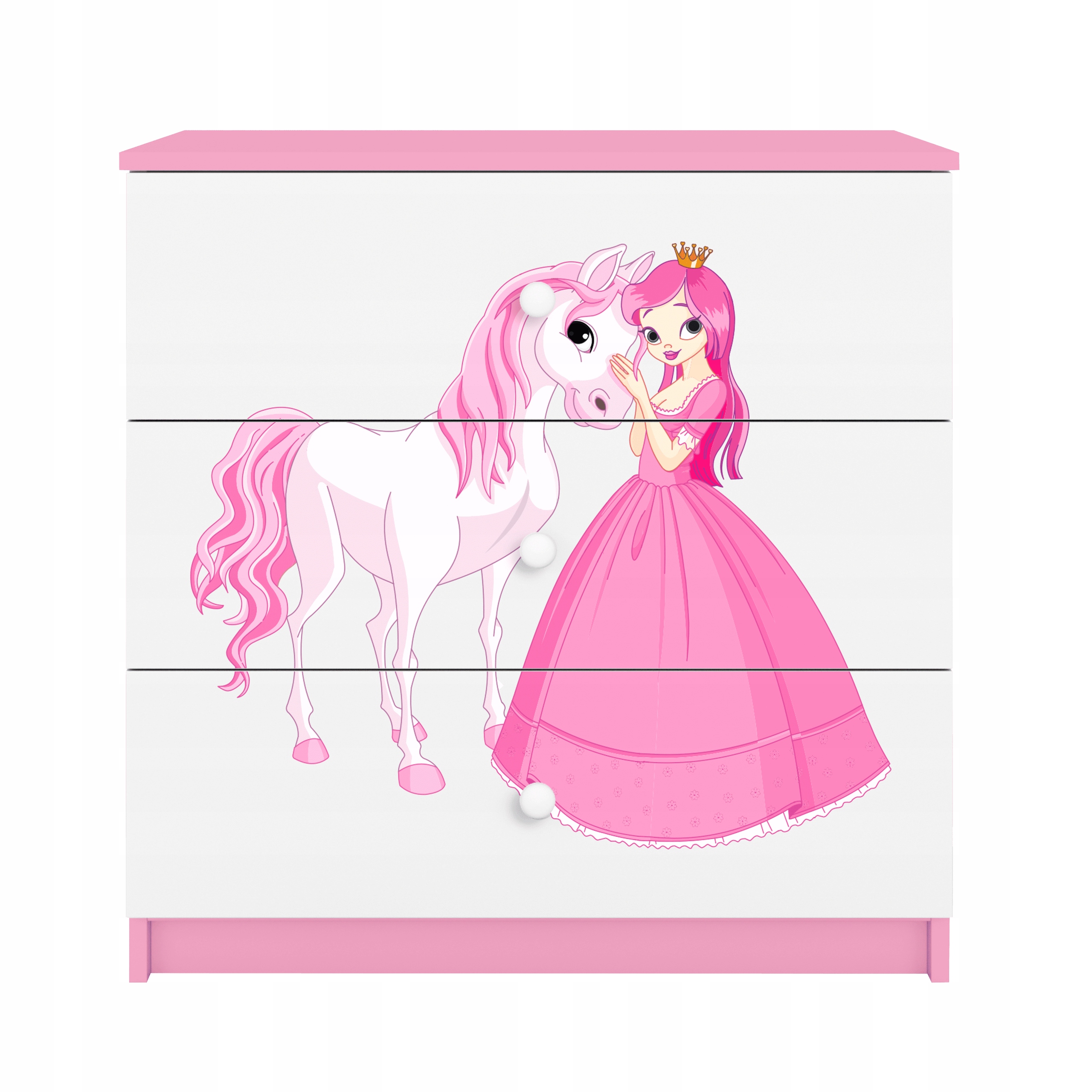 Komoda Babydreams růžová grafika princezna a kůň 80 cm