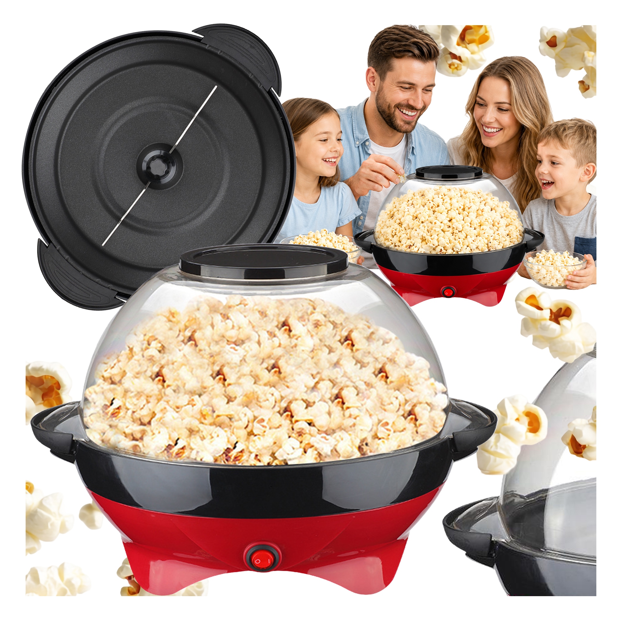 Stroj Na Výrobu Popcornu 220 V 240 800W 2v1 S Přenosným Víkem 5L