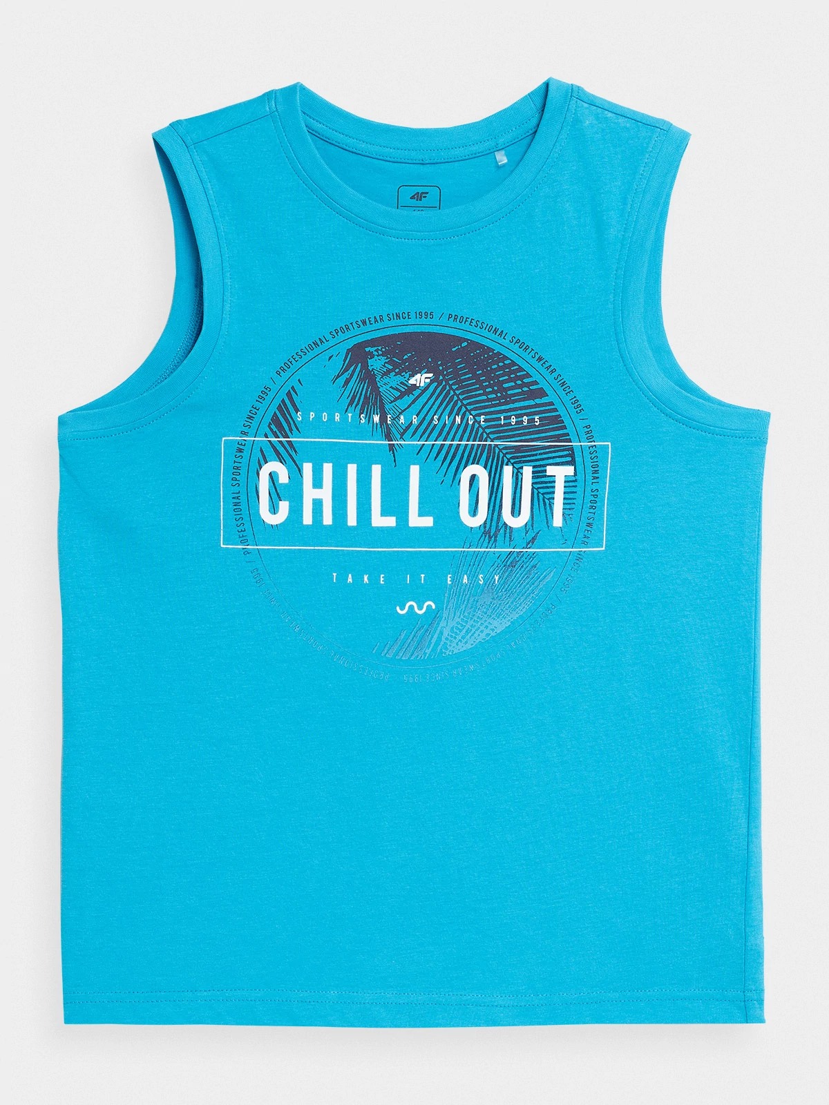 KOSZULKA CHŁOPIĘCA 4F TOP BAWEŁNIANY BEZ RĘKAWÓW Kolor niebieski