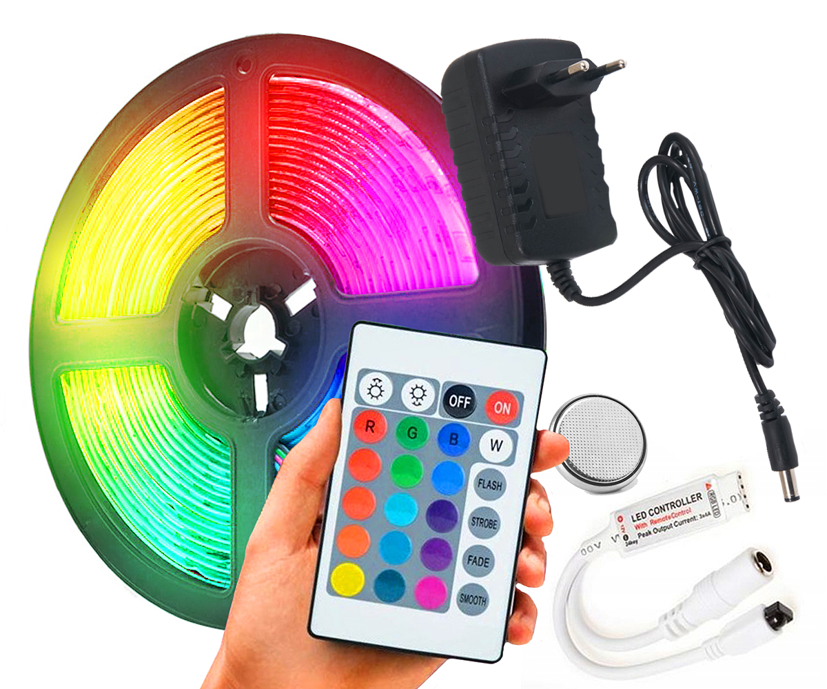 

Taśma Listwa Led Rgb Kolorowa Zasilacz Pilotem 5m