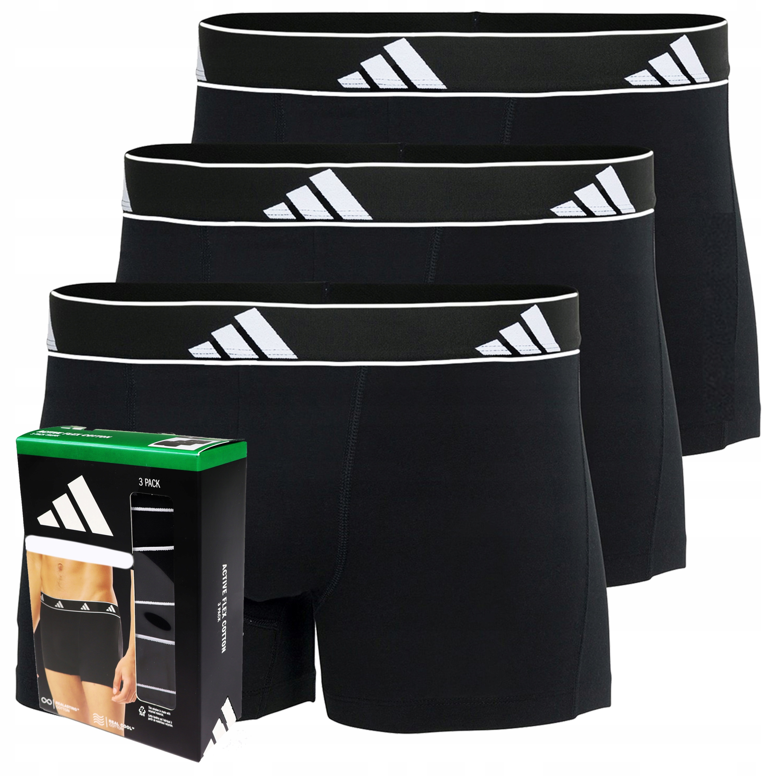 3 x pánské boxerky Adidas Prodyšné Černé Bavlněné pohodlné 3 Pak