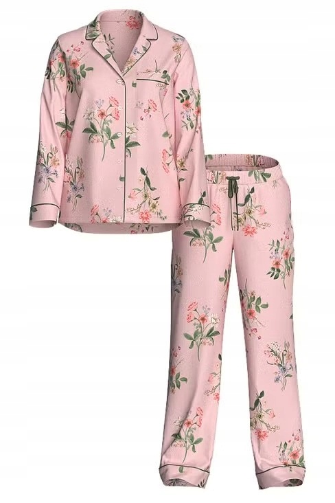 Dlouhé saténové pyžamo Victoria's Secret růžové s květinami S (M) Regular